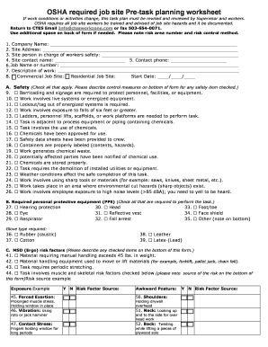 Personal Protective Equipment Worksheet for Planning Personal Protective Equipment Needs Prior to Beginning a Task  Form