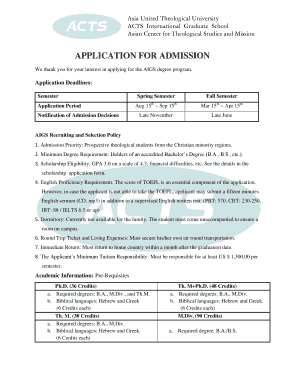 APPLICATION for ADMISSION Acts Ac Kr Acts Ac  Form