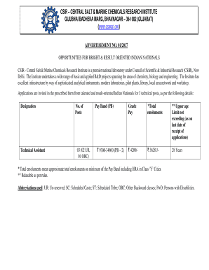 Advertisement No 1 for 3 Posts of Technical Assistant in Csmcri  Form