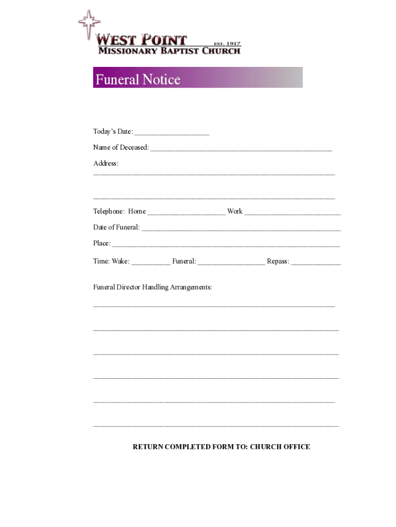 Funeral Notice Wpmbc Org  Form