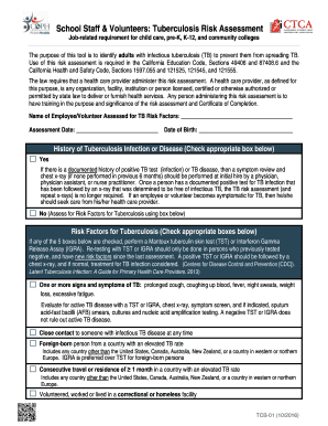  School Staff & Volunteers Tuberculosis Risk Assessment Cdph Ca 2016