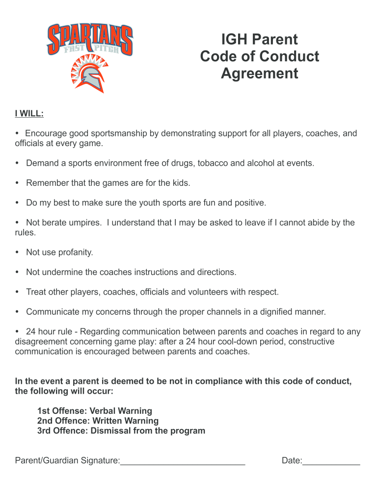 IGH Parent Code of Conduct Agreement  Form