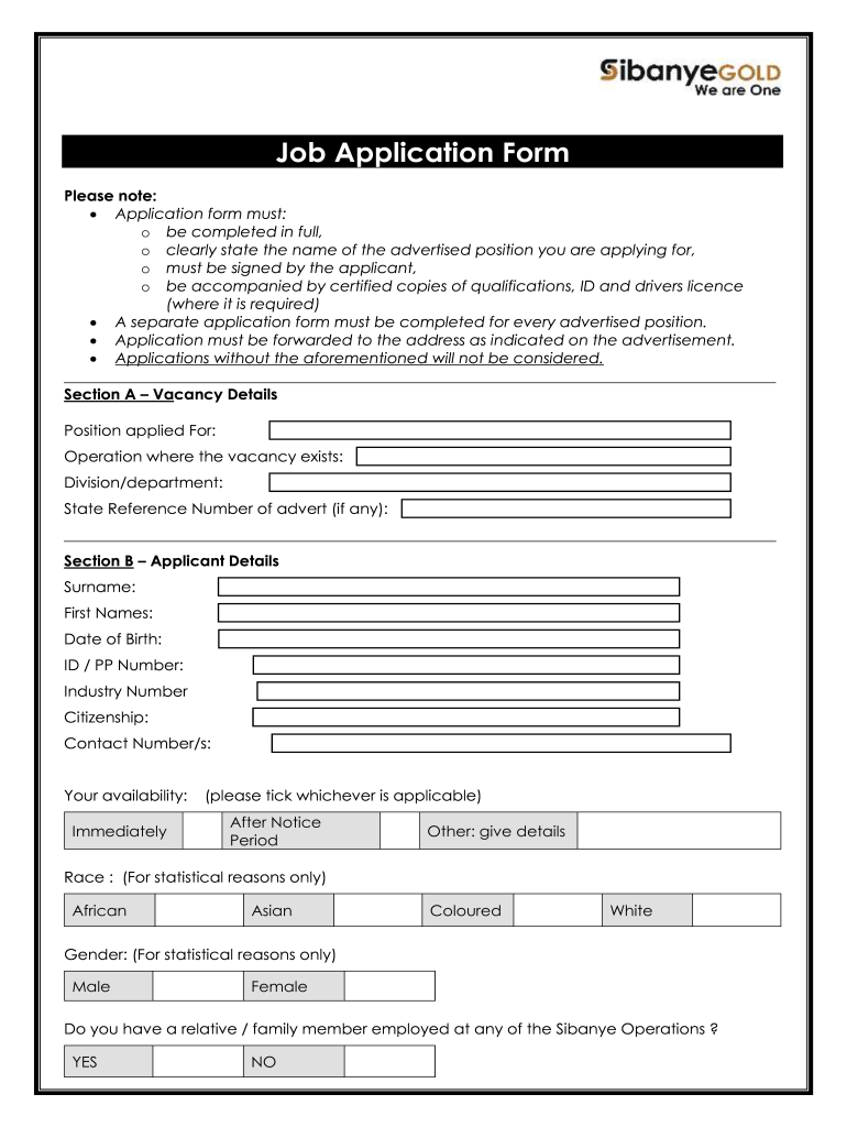 Sibanye Application  Form