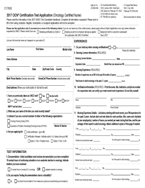  OCN Certification Test Application Oncology Oncc 2017