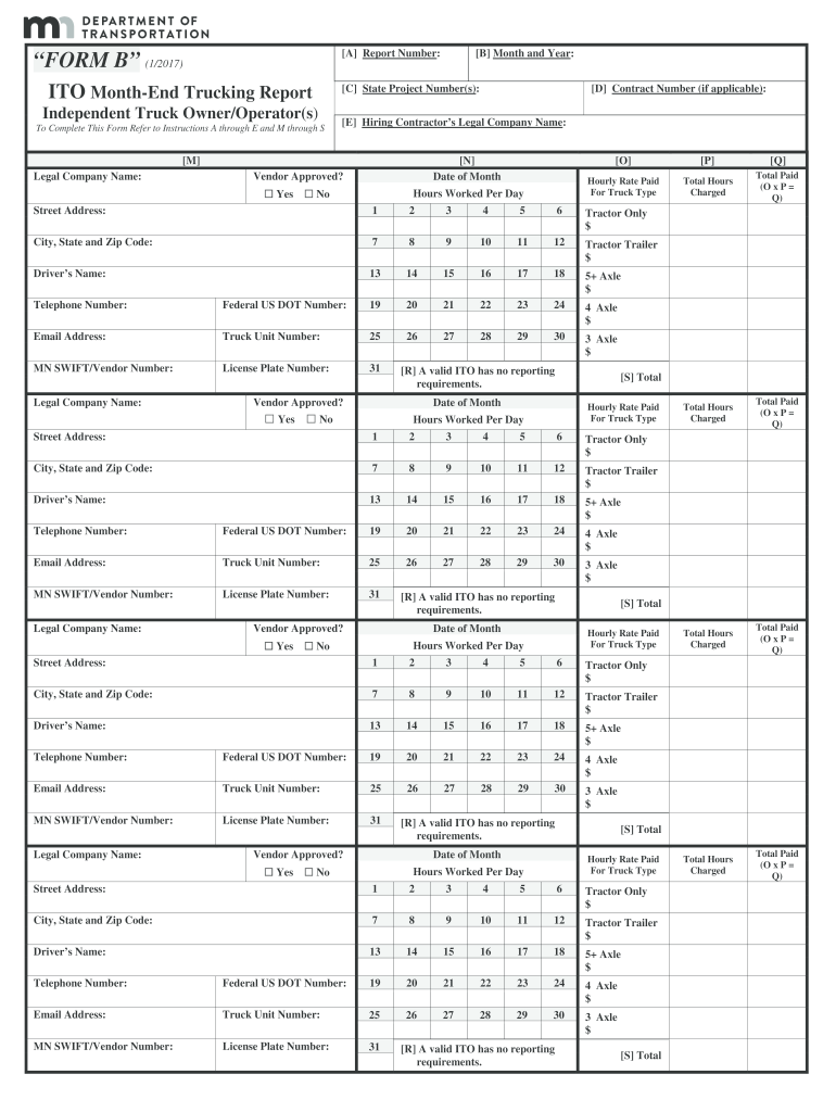 Form B Ito Month End Trucking Report