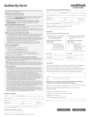  Medibank Authority Form 2016-2024