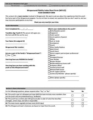 Wraparound Fidelity Index Short Form WFI EZ Depts Washington