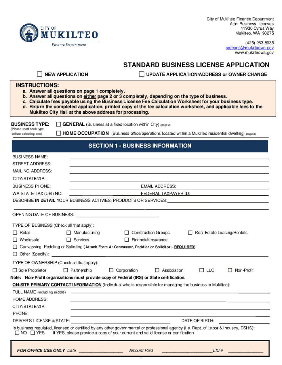 City of Mukilteo Finance Department  Form