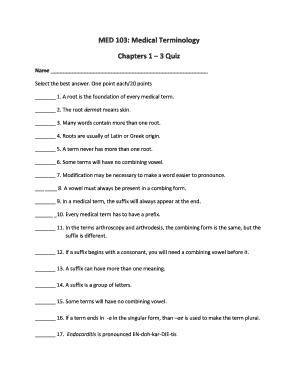 Medical Terminology Quiz with Answers PDF  Form