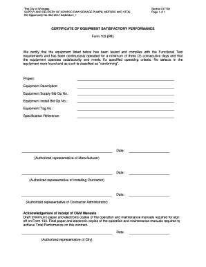 CERTIFICATE of EQUIPMENT SATISFACTORY Template Net Winnipeg  Form