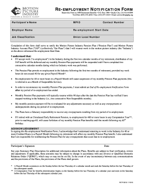 Retiree Re Employment Notification Form Motion Picture Industry Ww Mpiphp