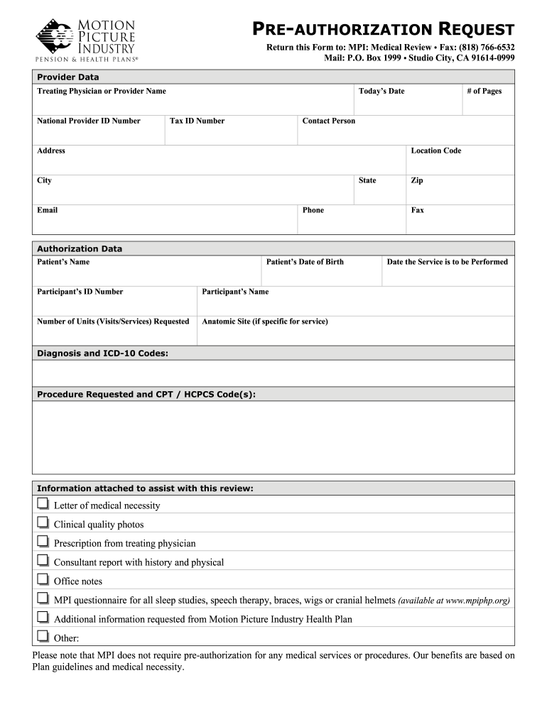 Mpi Authorization Form Fill Out And Sign Printable Pdf Template Signnow