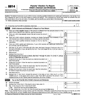  Form 8814 Parents' Election to Report Child's Interest and Dividends Irs 2016