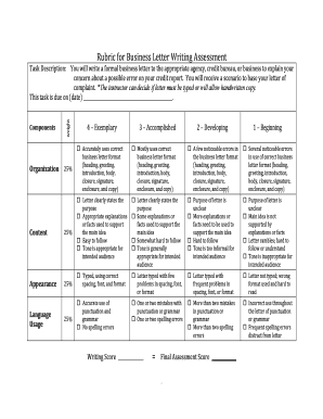 Business Letter Rubric  Form