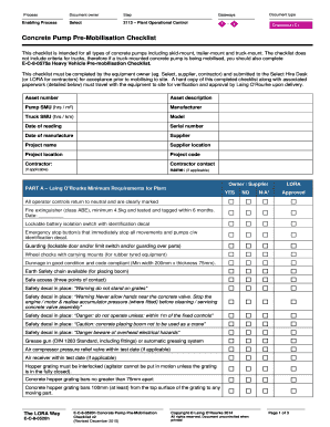 Concrete Pump Inspection Checklist PDF  Form