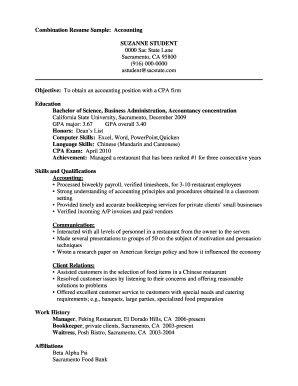 Combination Resume Sample Accounting Sacramento State Csus  Form