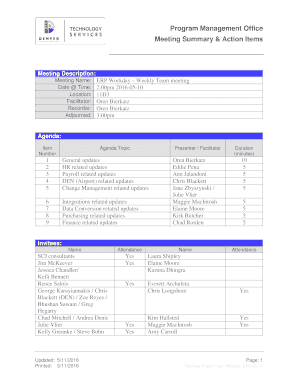 Agenda Template with Action Items  Form