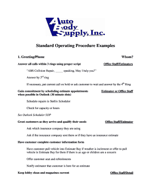 Auto Repair Shop Standard Operating Procedures Template  Form