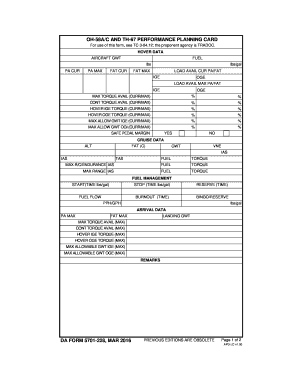 OH 58AC and TH 67 PERFORMANCE PLANNING CARD DA FORM 5701 228,MAR Apd Army