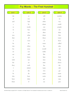 Fry Word List All 1,000 , Printable Sight Words Worksheets , Printable List of 1000 Fry Sight Words  Form