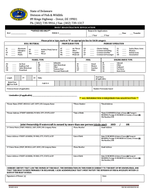  State of Delaware Boat Registration Application 2016