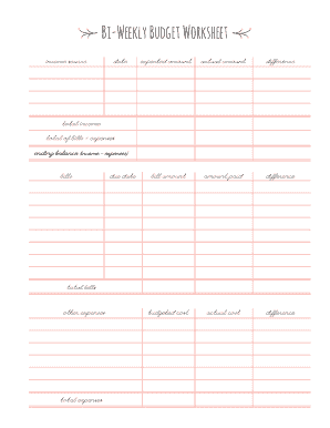 Bi Weekly Budget Template PDF  Form