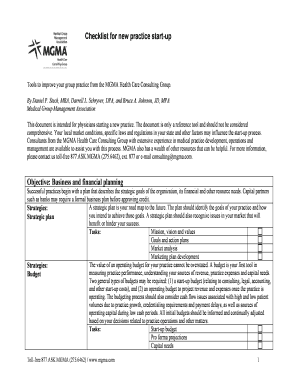 Mgma Checklist for New Practice Start Up  Form