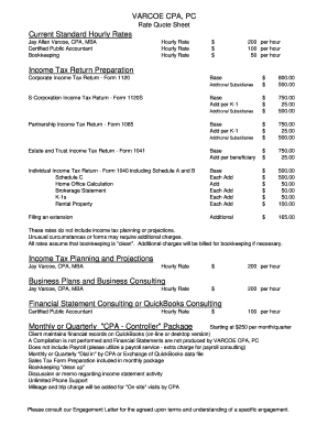 Rate Sheet Varcoe CPA, PC  Form