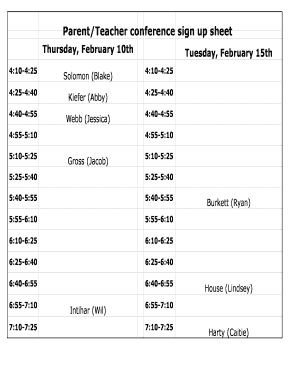 Parent Conference Sign in Sheet PDF  Form