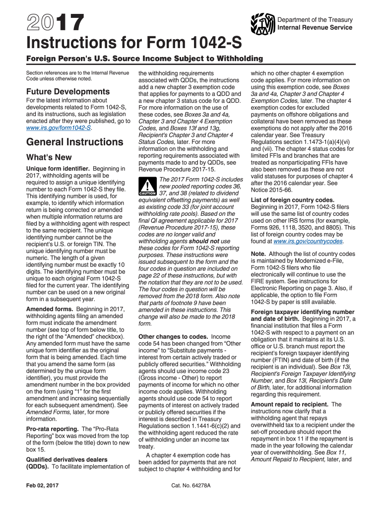  1042 S  Form 2017