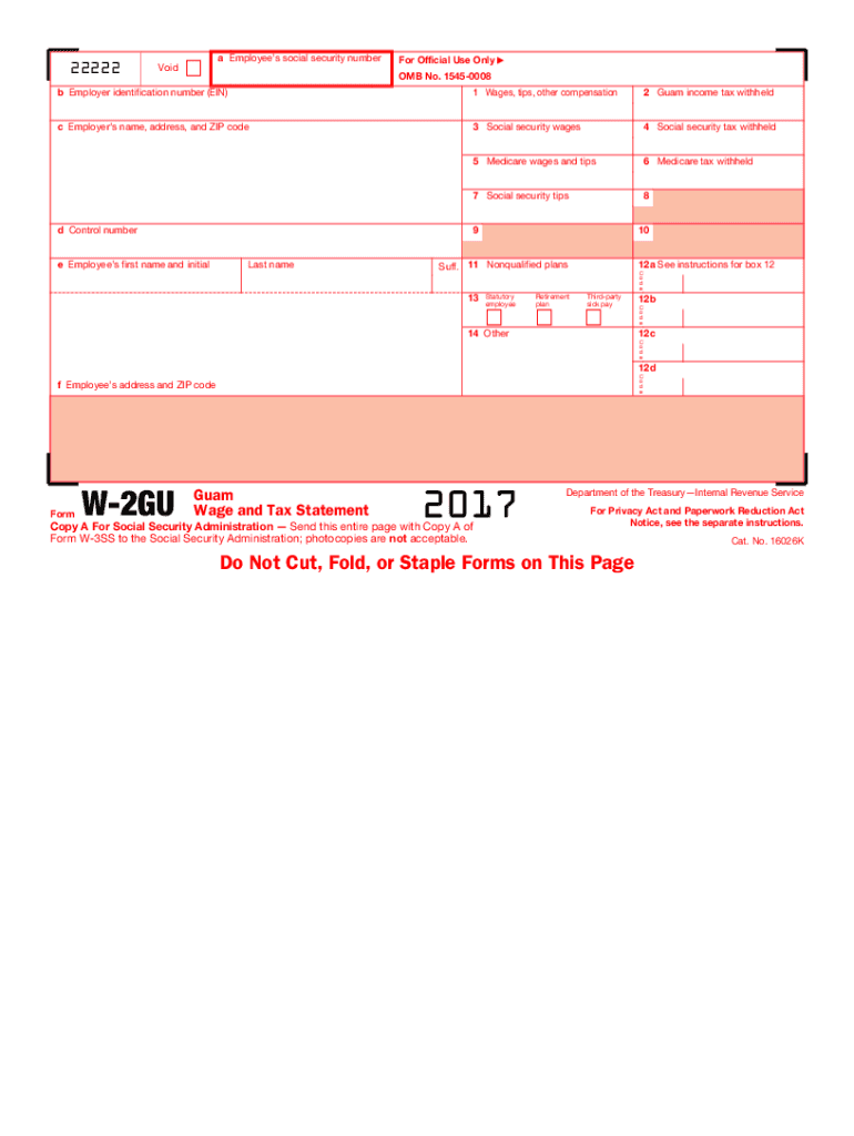  Form W 2GU Guam Wage and Tax Statement 2017