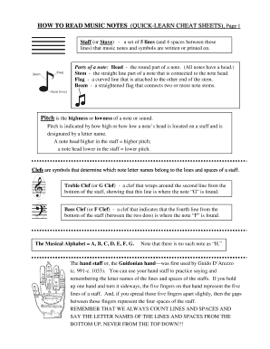Note Reading Cheat Sheet PDF  Form