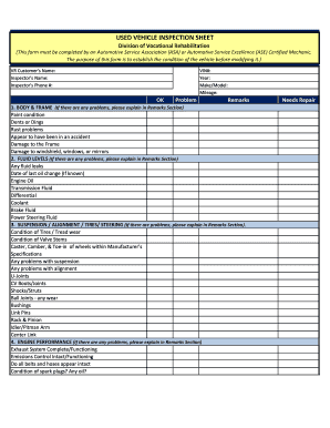 USED VEHICLE INSPECTION SHEET  Form