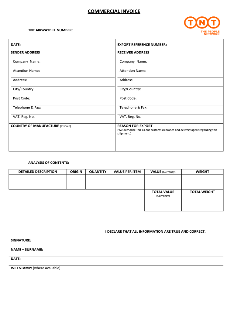 Tnt Commercial Invoice Template  Form