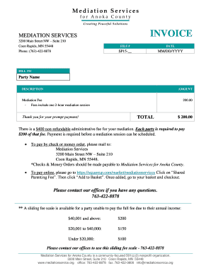 Basic Invoice Template for Word Mediation Services for Anoka Mediationservice  Form