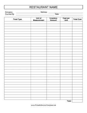 Printable Invoice Templates Restaurant Inventory Template Net  Form