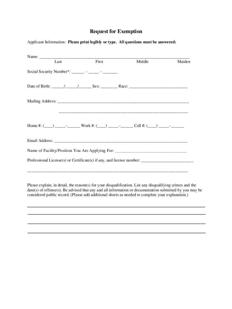 Dcf Exemption Checklist  Form