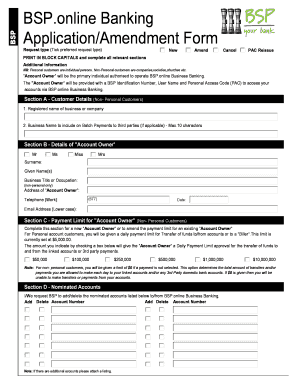 BSP Online Banking ApplicationAmendment Form Bsp Com Sb