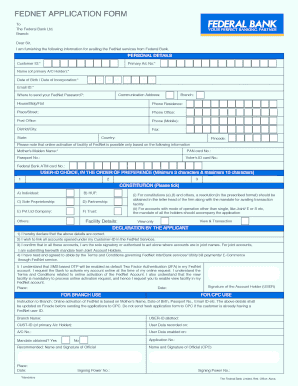Federal Bank Application Form