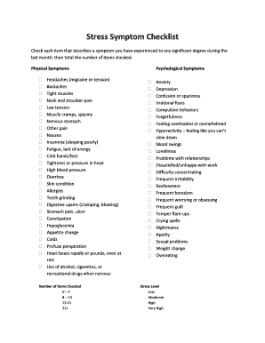 Stress Symptoms Checklist  Form
