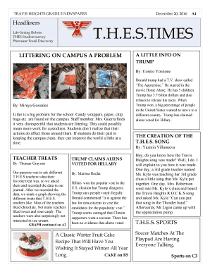 Newspaper Template 1 Travis Heights Elementary School  Form