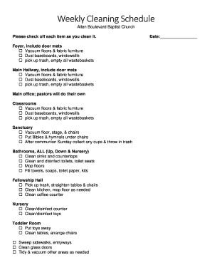 Church Cleaning Checklist PDF  Form