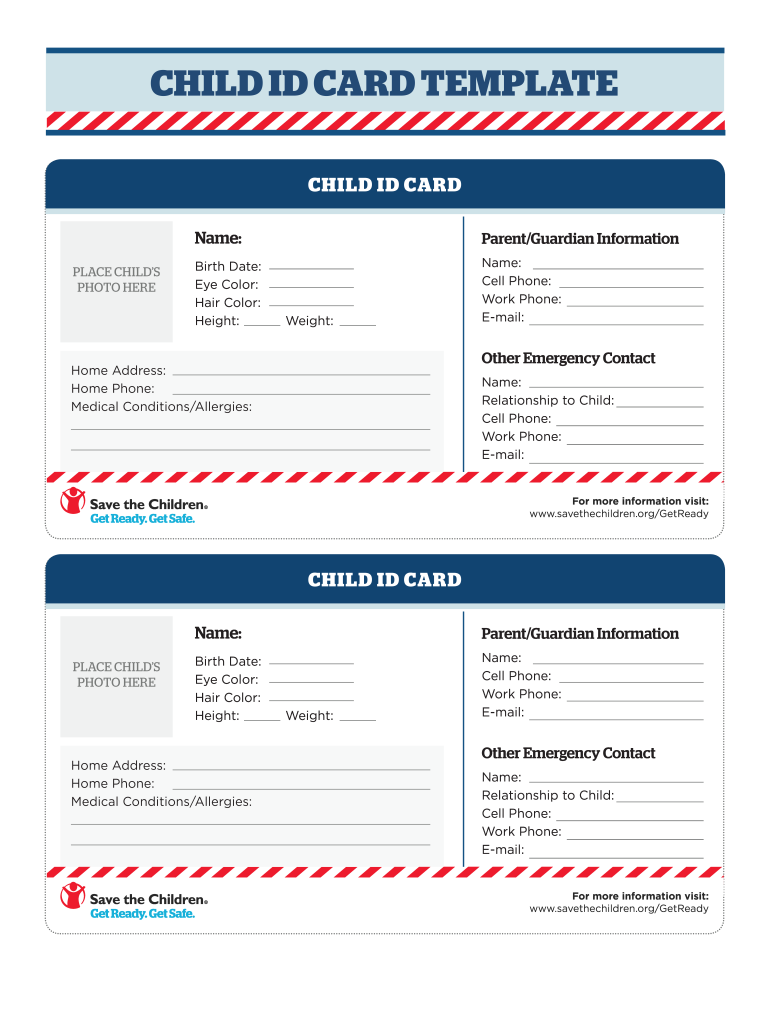 Child Emergency Card Template  Form