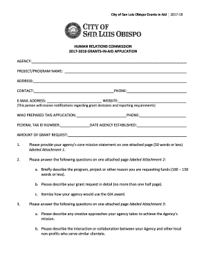 The City of San Luis Obispo Human Relations Commission HRC Grants in Aid Program Provides Financial Slocity  Form