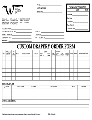 Drapery Work Order Template  Form