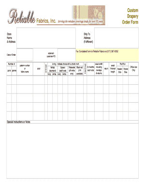 Drapery Work Order Template  Form