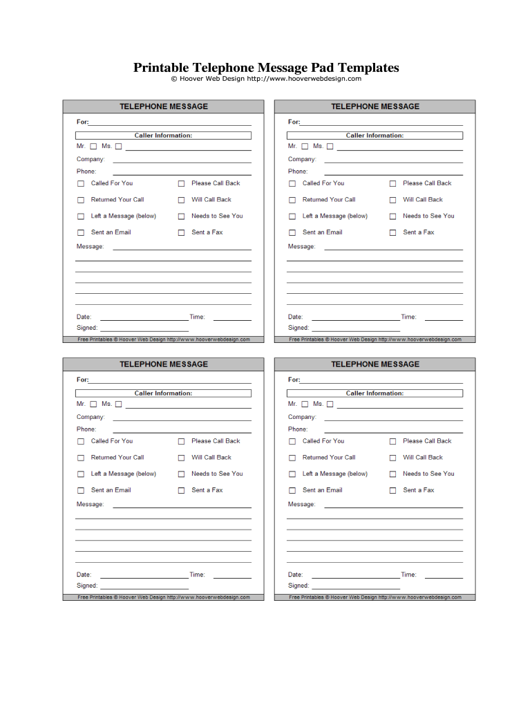 Message Pad Template  Form