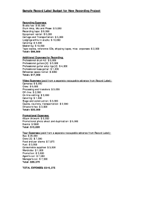 Record Label Budget Template  Form