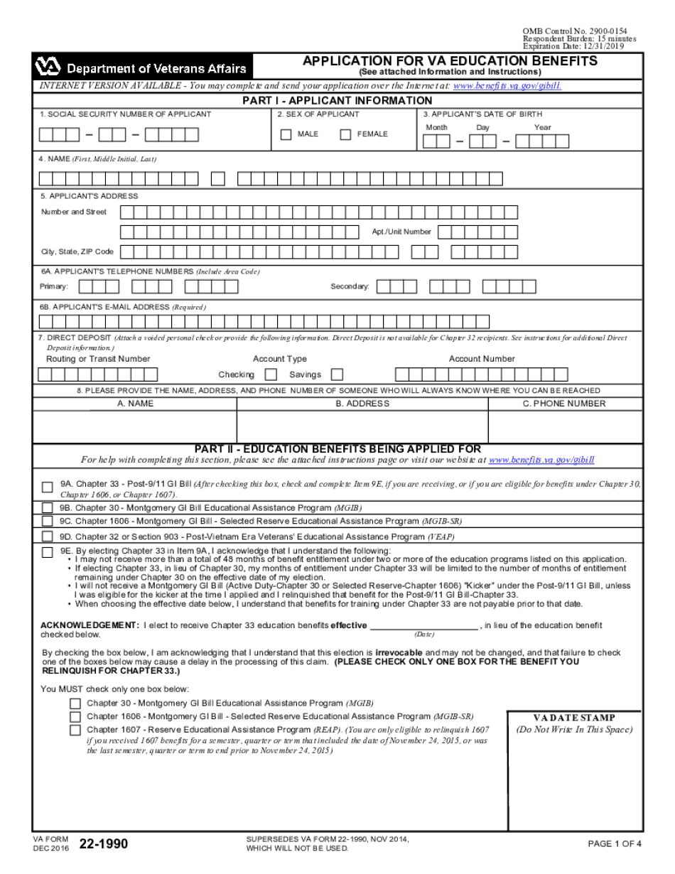  Application for Va Education Benefits Va Form 22 22 2021