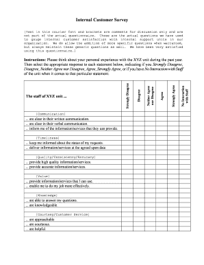Internal Customer Satisfaction Survey Questionnaire PDF  Form